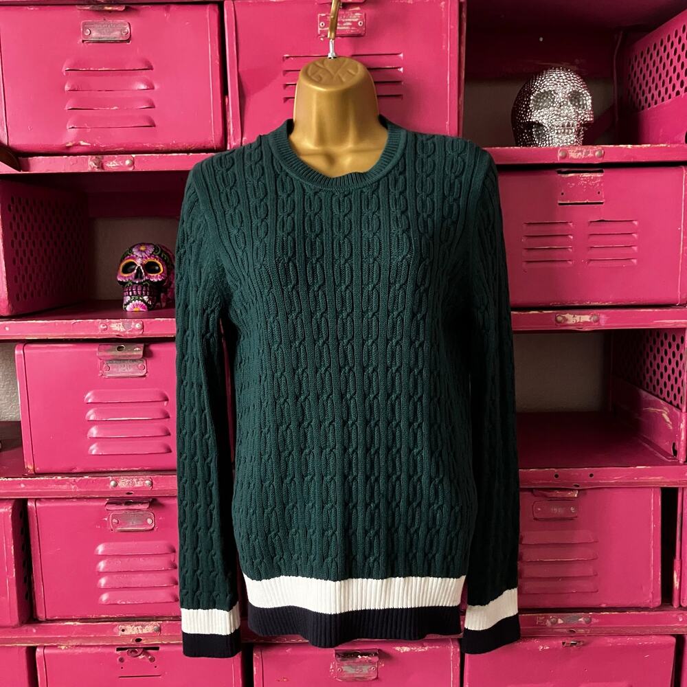 Tommy Hilfiger Medium Green Cable Knit Crewneck Sweater NWT 100% Cotton Preppy - Picture 7 of 13